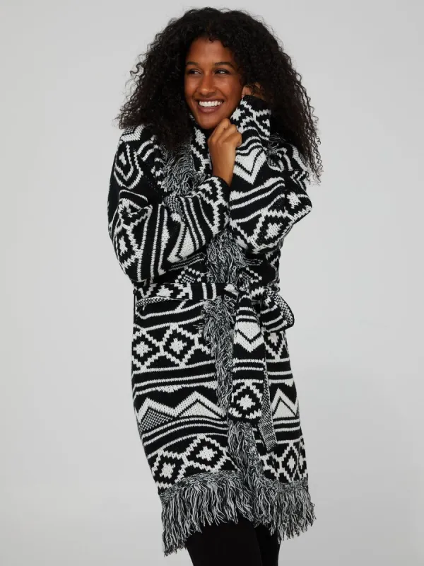 Jacquard Cardigan With Fringe Collar sold by Suzy Shier
