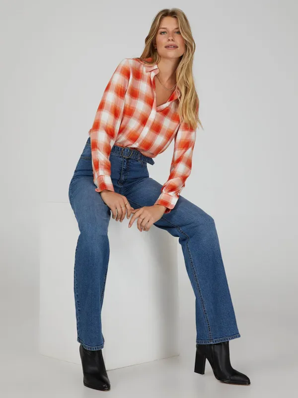 Plaid Button-Down Blouse sold by Suzy Shier