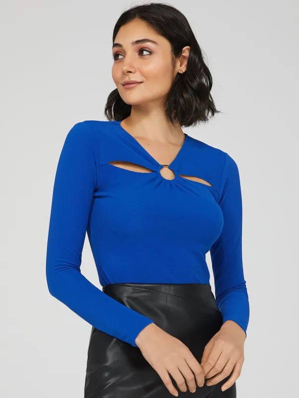 O-Ring Cut-Out V-Neck Top sold by Suzy Shier