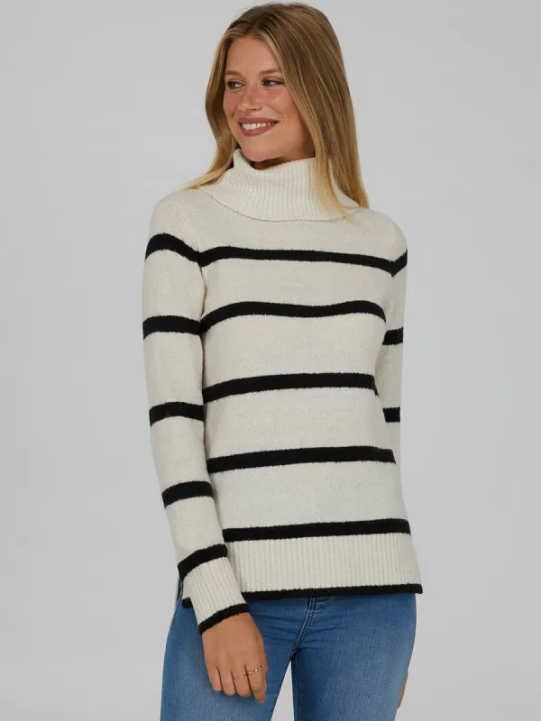 Striped Side Slit Turtle Neck Sweater sold by Suzy Shier
