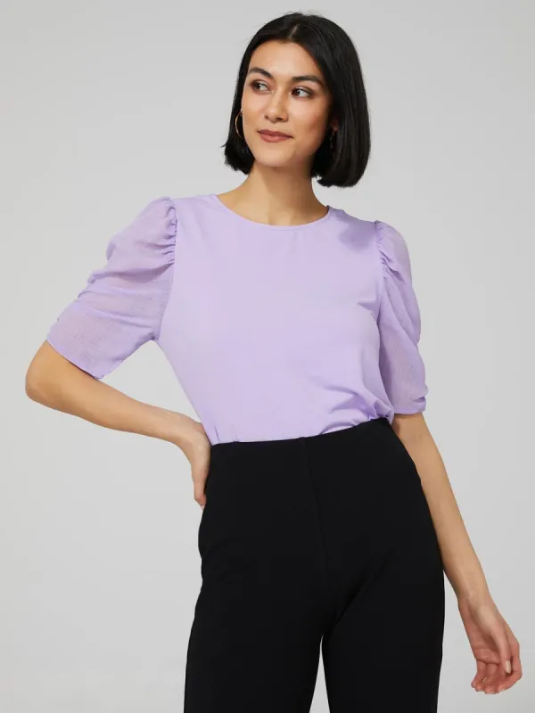 Scoop Neck Top With Shirred Sleeves sold by Suzy Shier