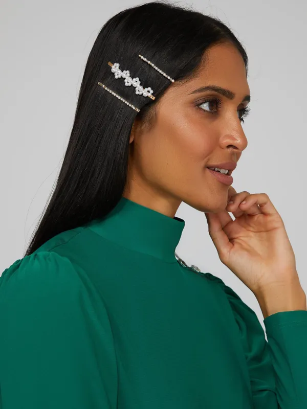 3-Pack Pearl Flower Barrette sold by Suzy Shier