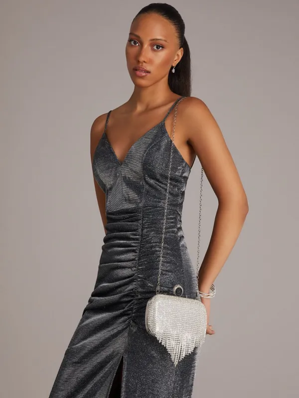 Rhinestone Fringe Minaudiere With Ring Clasp sold by Suzy Shier