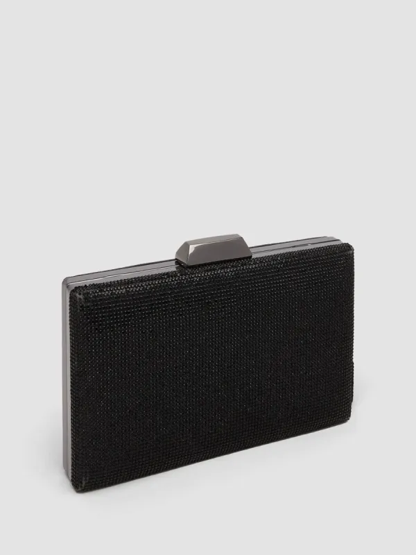 Rhinestone Minaudiere With Metal Clasp sold by Suzy Shier