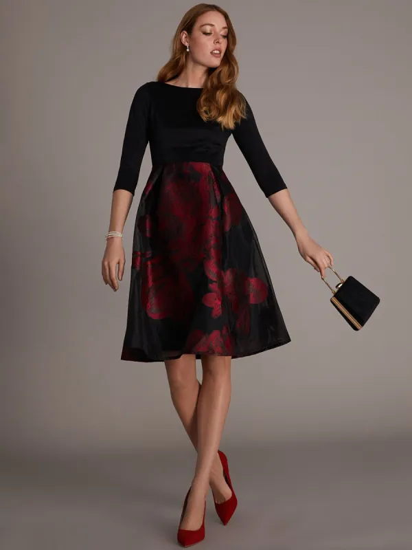 Printed Jacquard Organza Fit & Flare Knee Length Dress sold by Suzy Shier