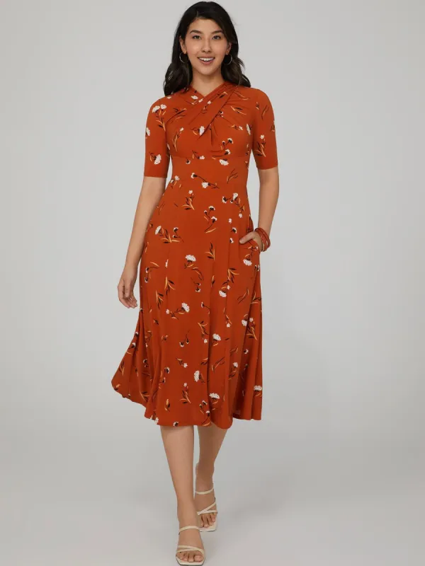 Printed Knot Neck Midi Dress sold by Suzy Shier
