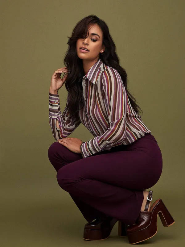 Stripe Print Button Down Blouse sold by Suzy Shier