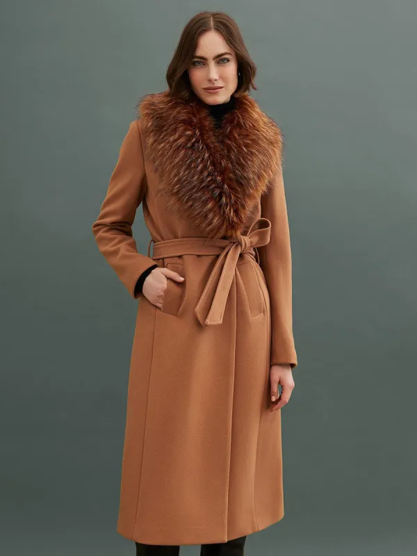 Long Wrap Coat With Faux Fur Collar sold by Suzy Shier