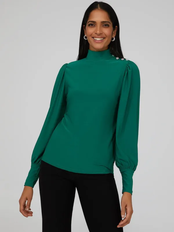 Jewel Button Mock Neck Top sold by Suzy Shier