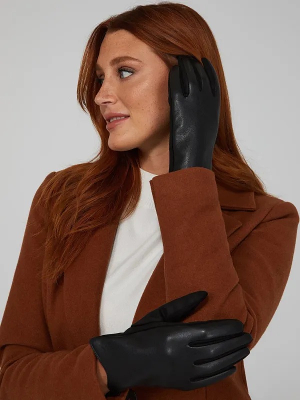 Velvet-Lined Faux Leather Gloves sold by Suzy Shier
