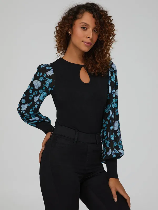 Floral Sleeve Keyhole Front Top sold by Suzy Shier