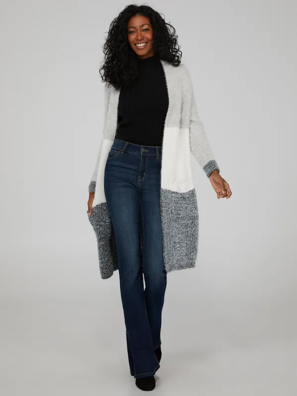Fuzzy Striped Mid-Length Cardigan sold by Suzy Shier