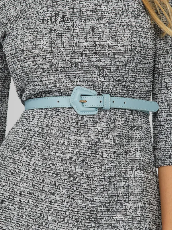 Thin Faux Leather Belt With Geometric Buckle sold by Suzy Shier