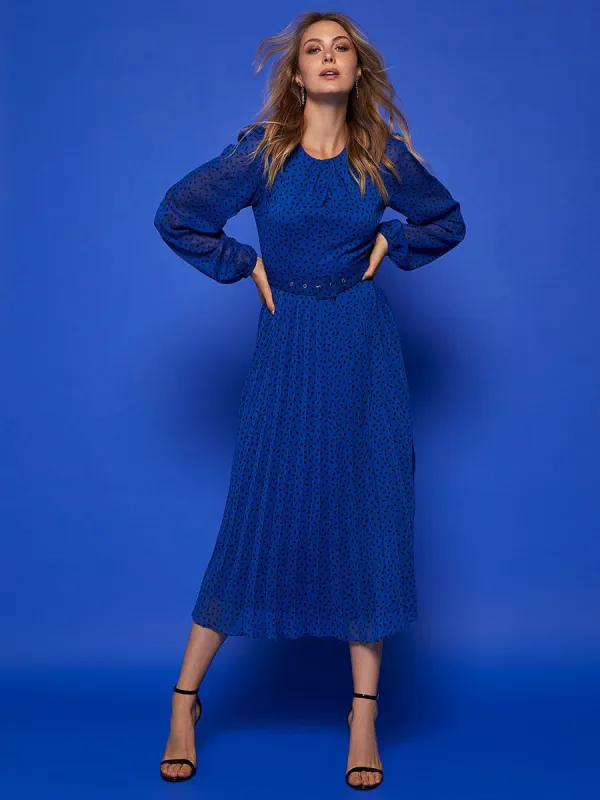 Belted Pleated Midi Dress sold by Suzy Shier