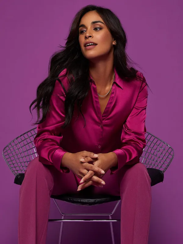 Satin Button-Down Blouse sold by Suzy Shier