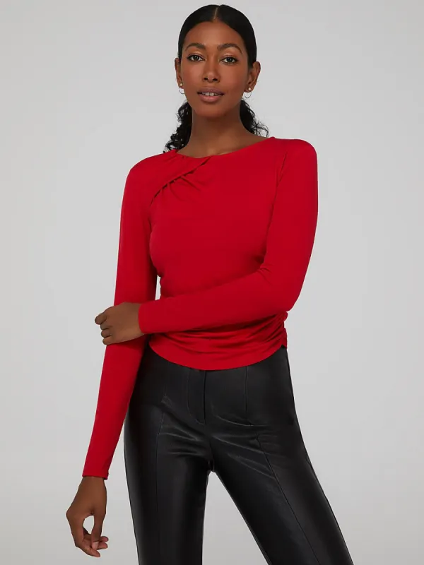Asymmetrical Ruched Neck Blouse sold by Suzy Shier