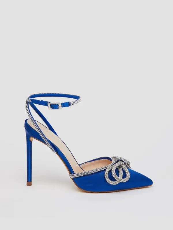 Pointed Toe High Heel Pump With Rhinestone Bow Embellishment sold by Suzy Shier