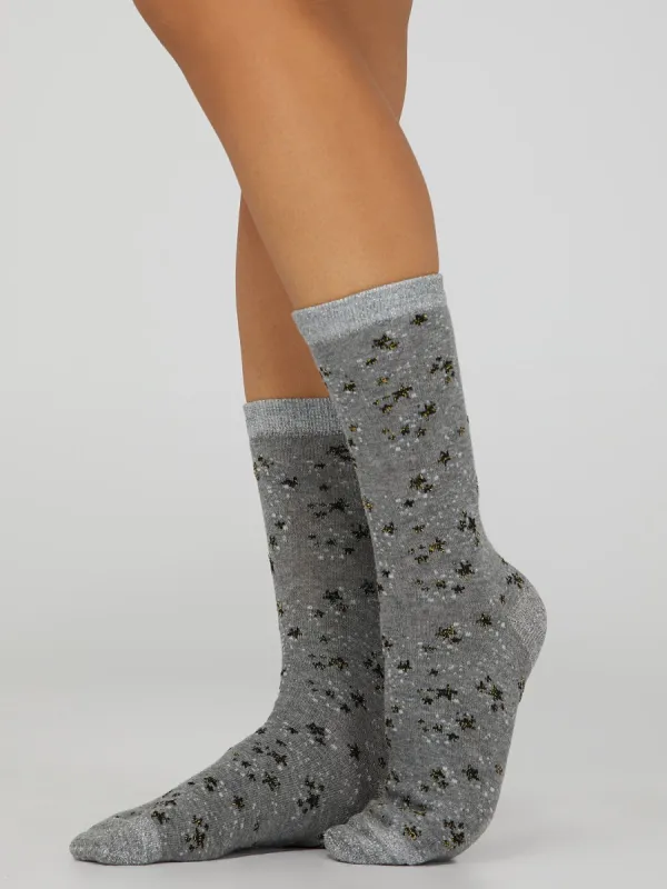 Metallic Star Print Crew Socks sold by Suzy Shier