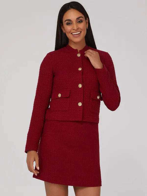 Boucle Collarless Jacket sold by Suzy Shier