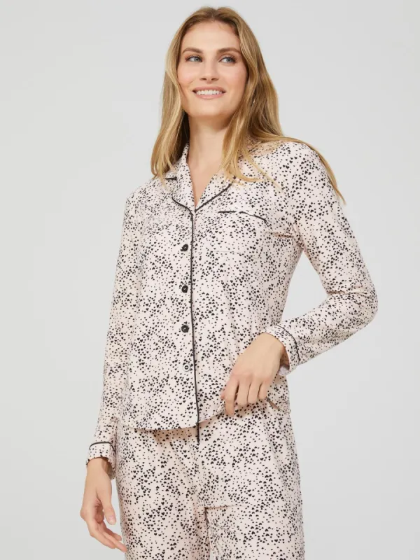 Heart Print Button-Down Pajama Set sold by Suzy Shier