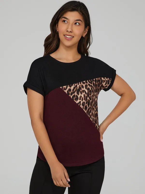 Leopard Print Color Block T-Shirt sold by Suzy Shier