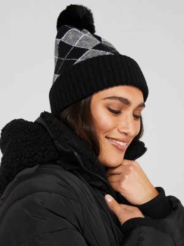 Argyle Hat With Faux Fur Pom Pom sold by Suzy Shier