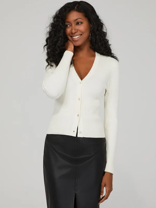 Ribbed V-Neck Cardigan sold by Suzy Shier