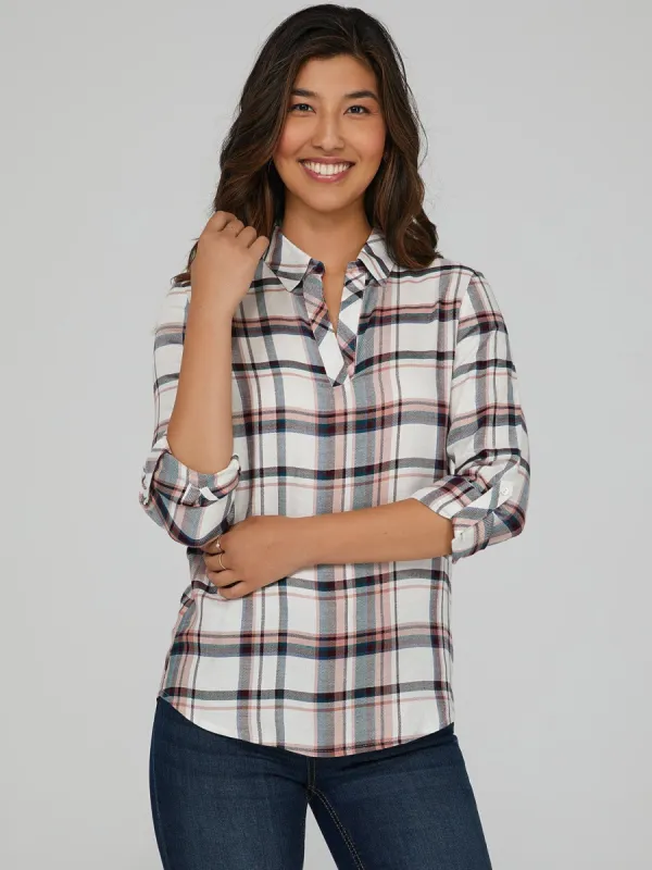 Plaid Tab Sleeve Shirt sold by Suzy Shier