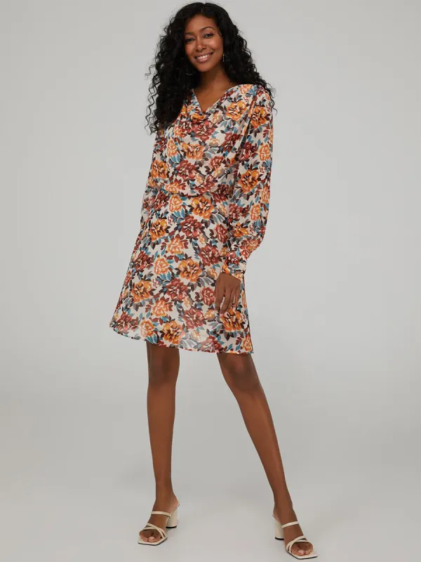 Floral Cowl Neck Mini Dress sold by Suzy Shier
