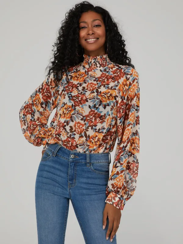 Printed Smocked Neck Top sold by Suzy Shier