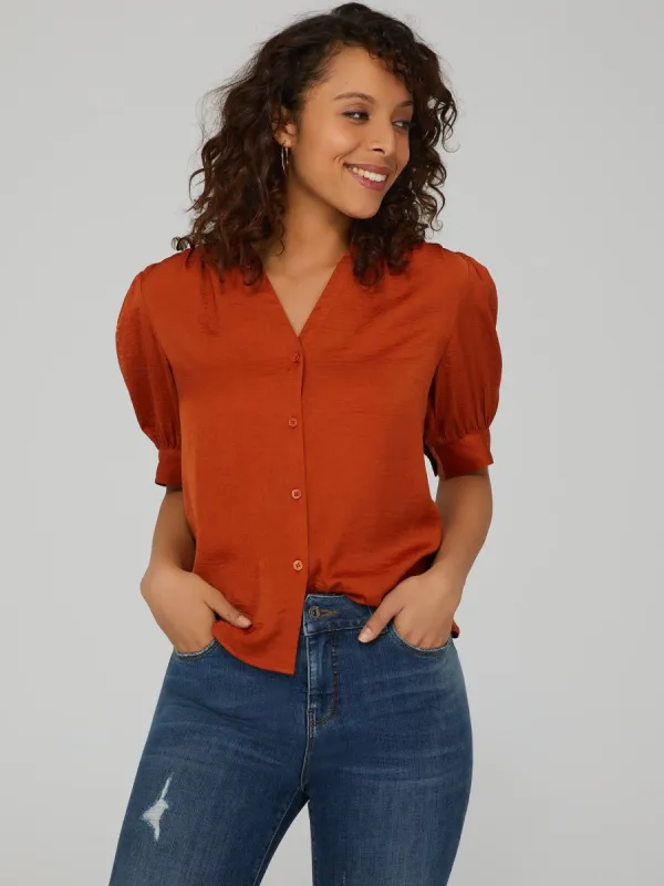 Satin Button-Down Blouse sold by Suzy Shier