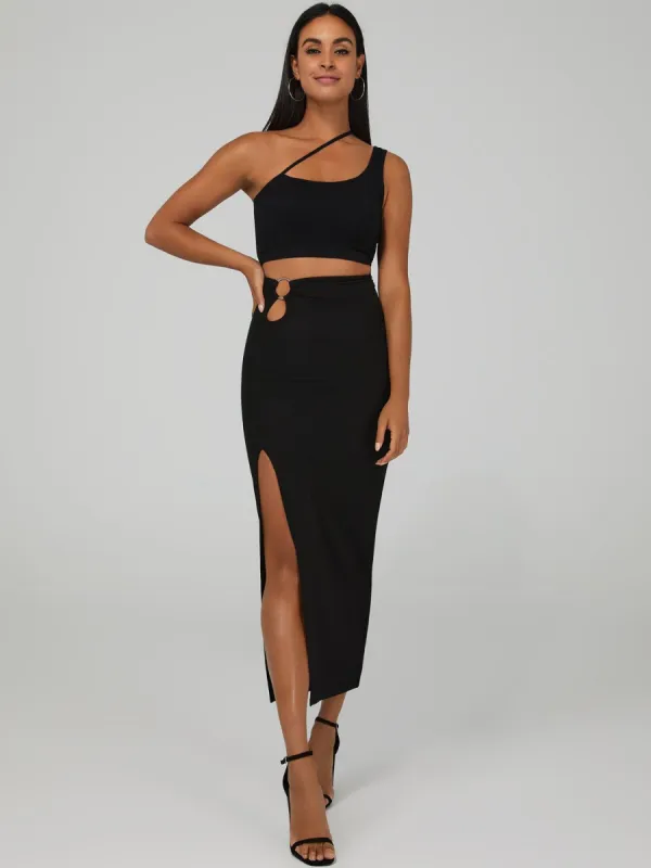 D-Ring Midi Skirt sold by Suzy Shier