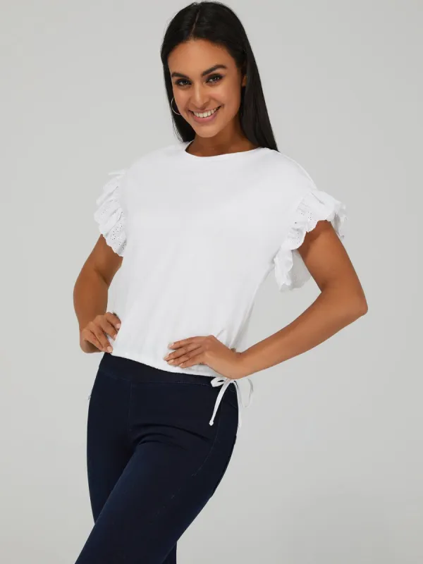 Ruffle Sleeve Eyelet Top sold by Suzy Shier