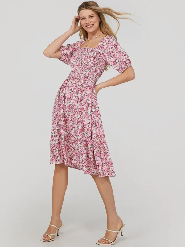 Printed Puff Sleeve Prairie Dress sold by Suzy Shier