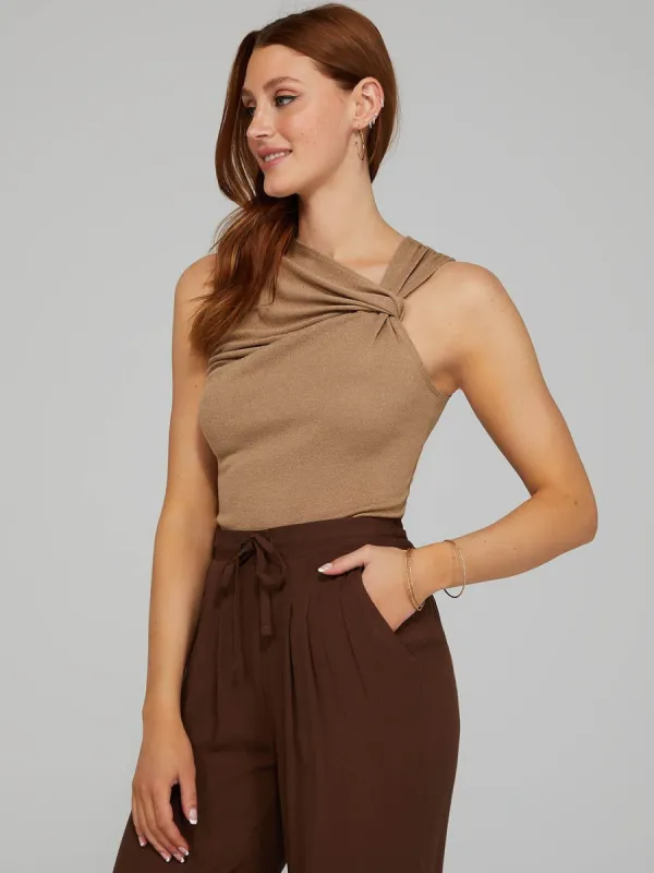 Asymmetrical Knot Front Top sold by Suzy Shier