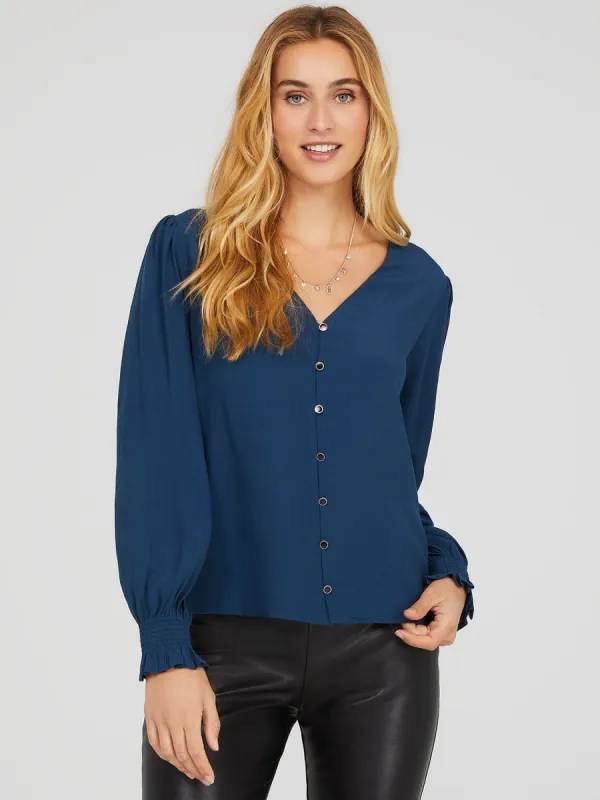 Balloon Sleeve V-Neck Blouse sold by Suzy Shier
