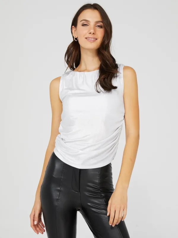 Sleeveless Slinky Boat Neck Top sold by Suzy Shier