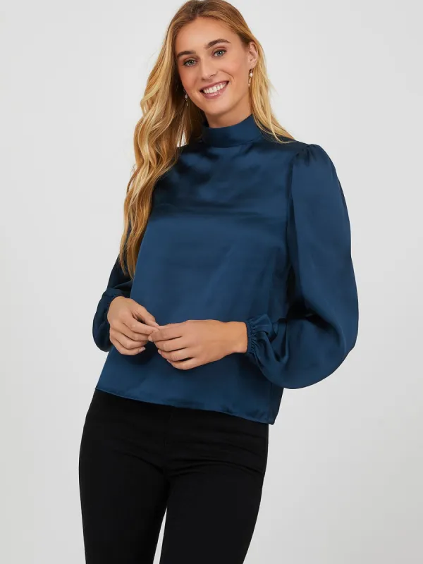 Satin High Neck Balloon Sleeve Blouse sold by Suzy Shier