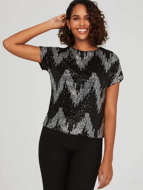 Dolman Sleeve Chevron Sequin Top sold by Suzy Shier