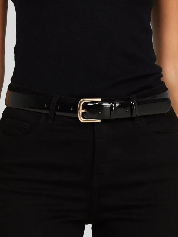 Patent Faux-Leather Square Buckle Belt sold by Suzy Shier