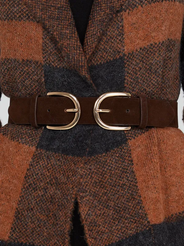 Faux-Suede Double Horseshoe Buckle Belt sold by Suzy Shier