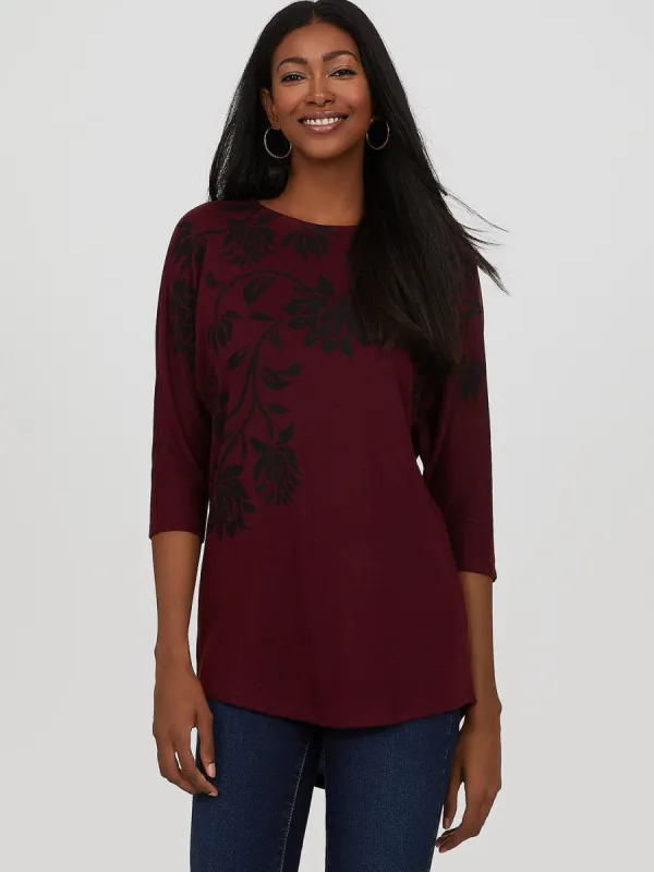 ¾ Dolman Sleeve Brushed Knit Tunic Top sold by Suzy Shier