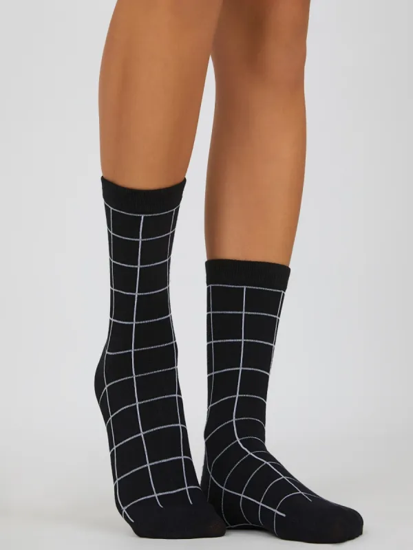Grid Print Knit Crew Socks sold by Suzy Shier