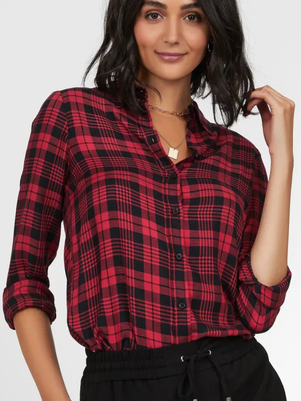 Plaid Button-Front Overshirt sold by Suzy Shier