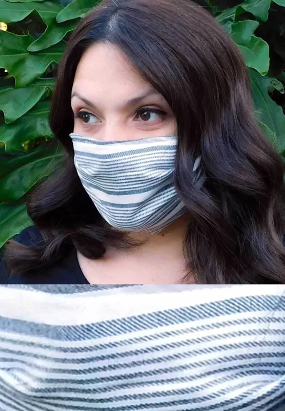Grey Stripe Linen Mask sold by SWAK