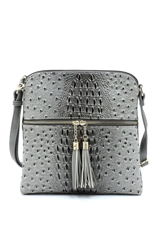 Grey Ostrich Croc Crossbody sold by SWAK