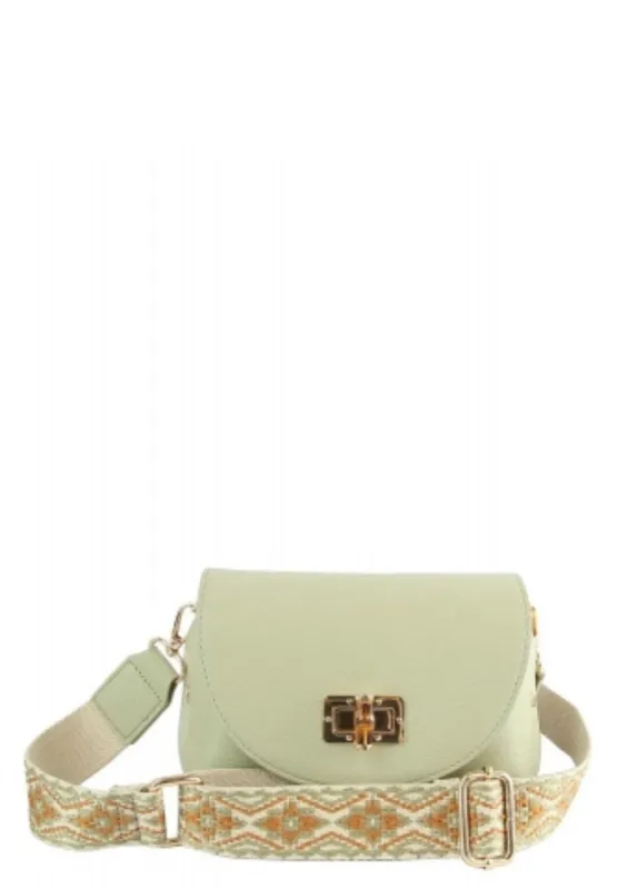 Mint Guitar Strap Twist Lock Flap Crossbody Handbag sold by SWAK