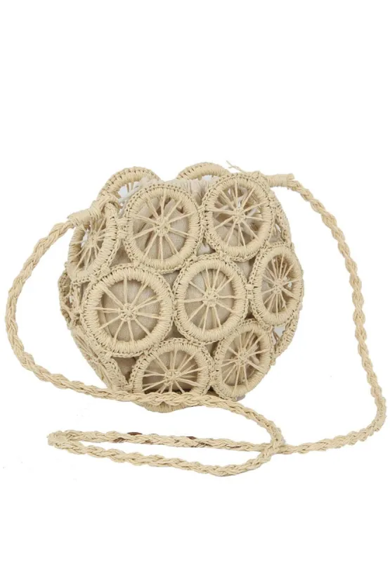 Beige Straw Crochet Crossbody Handbag sold by SWAK