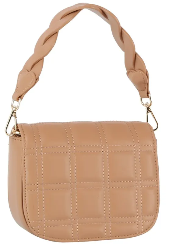 Nude Quilted Flap Satchel Handbag sold by SWAK