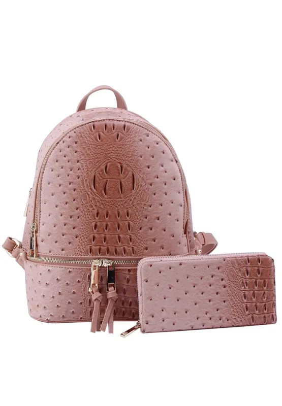 Ostrich Croc 2-in-1 Backpack Rose Pink sold by SWAK